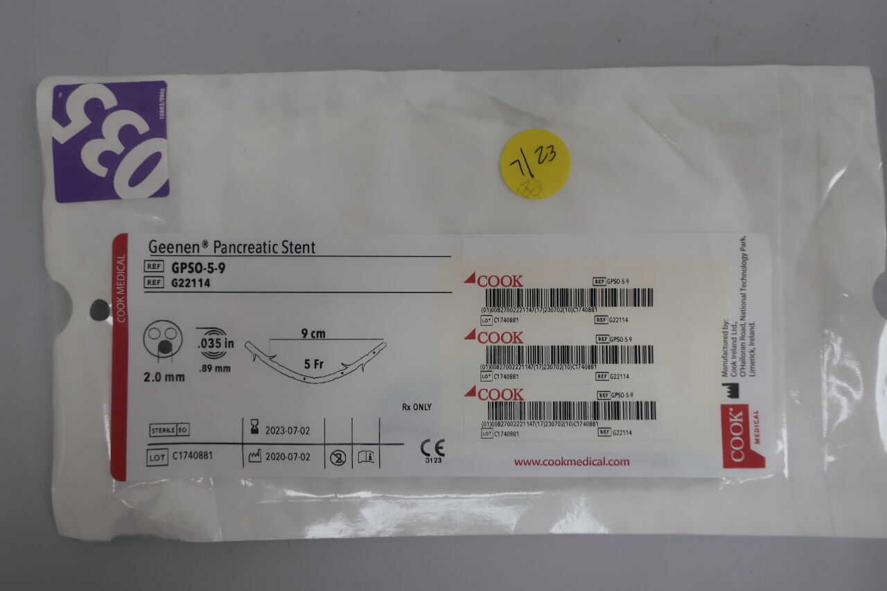 G22114 - COOK - Geenen Pancreatic Stent - GPSO-5-9 - 5Fr x 9cm, (EA) - ( Expiry Date: 2025-08-03 )