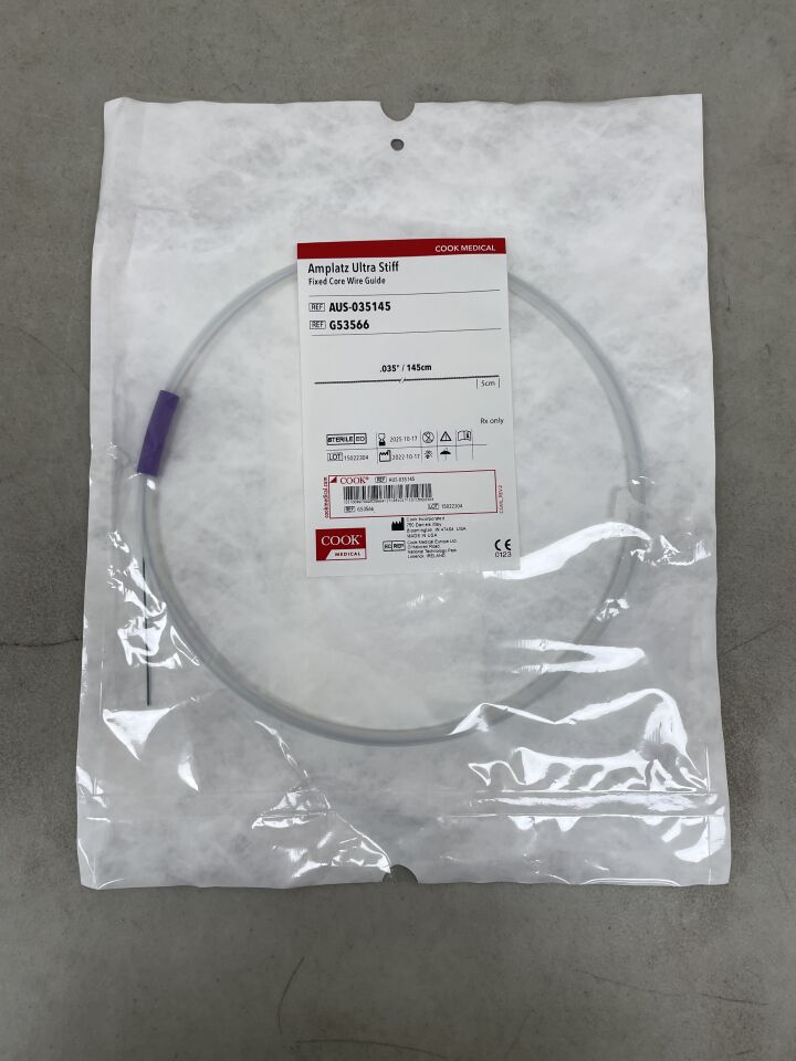 G53566 - COOK - Amplatz Fixed Core Wire Guide, Ultra Stiff 0.035" x 145cm, (EA) - ( Expiry Date: 2025-10-17 )