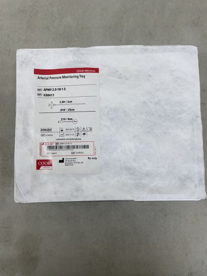 G58417 - COOK - Arterial Pressure Monitoring Tray 3F x 5cm, 21G, 0.018", (EA) - ( Expiry Date: 2025-08-18 )