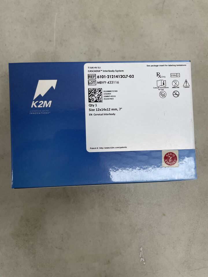 6101-2121412CL7-G2 - K2M - Cascadia Cervical Interbody Size 12 x 14 x 12mm, 7 Degree, (BX/1) - ( Expiry Date: 2025-09-29 )