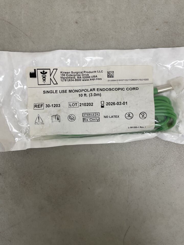 30-1203 - KIRWAN - Single Use Monopolar Endoscopic Cord 10', (EA) - ( Expiry Date: 2026-02-01 )