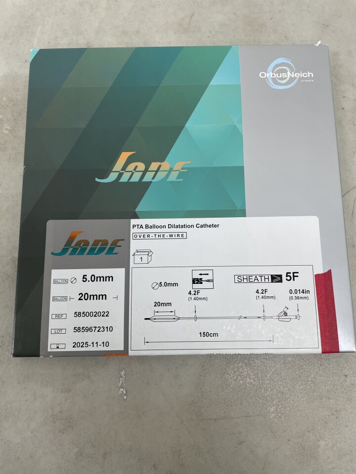 585002022 - ORBUSNEICH MEDICAL - JADE PTA Balloon Dilatation Catheter - .014" OTW - 5.0mm x 20mm x 150cm, (BX/1) - ( Expiry Date: 2025-11-10 )
