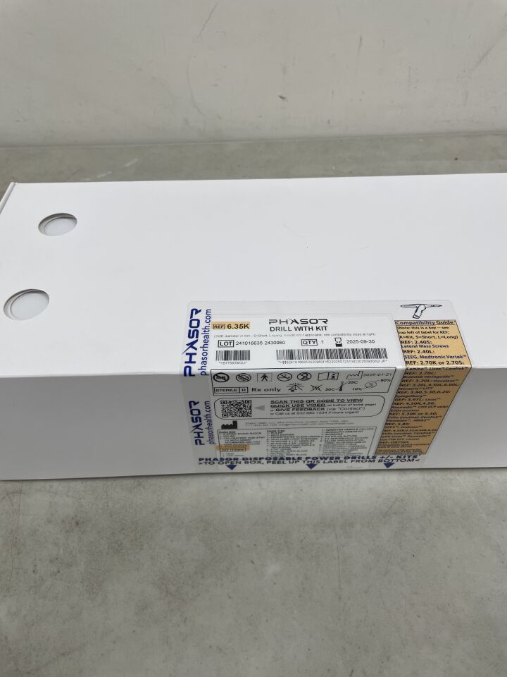 6.35K - PHASOR HEALTH - Phasor Drill 6.35-mm diameter, ~70-mm usable length with drill stop extension (tapered) + Kit (version A1) with Stapler, (BX/1) - ( Expiry Date: 2025-09-30 )