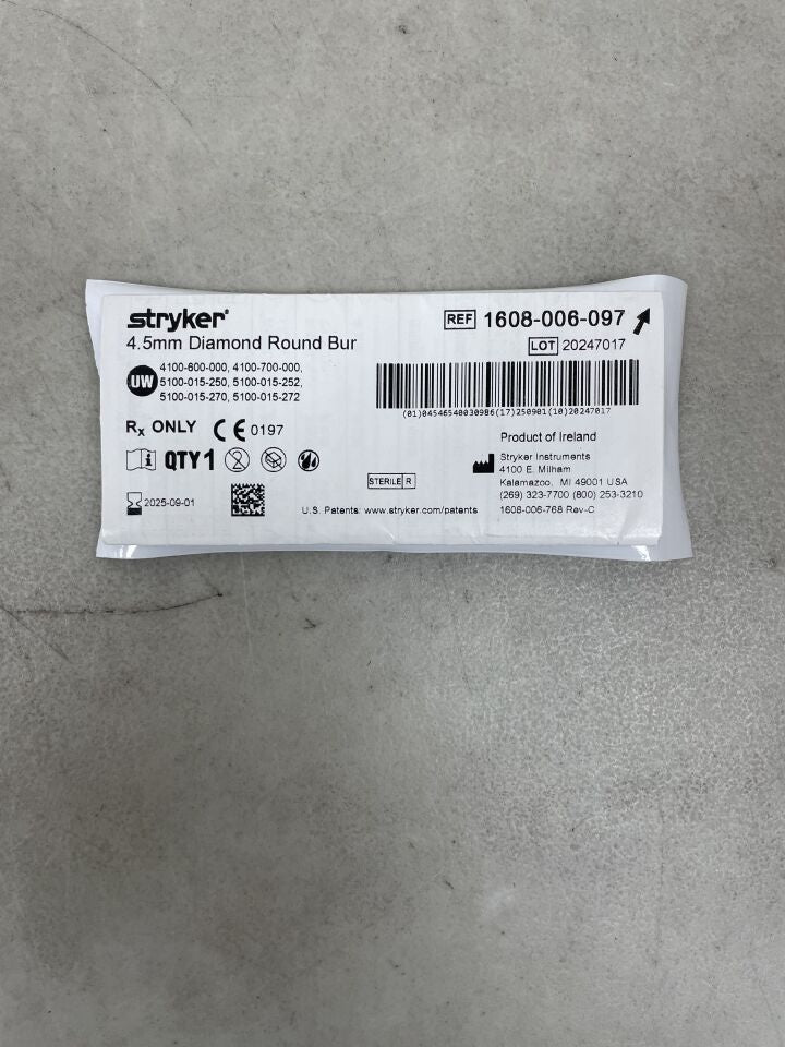 1608-006-097 - STRYKER - Coarse Diamond Round Micro Burr, 4.5 mm Head Diameter, (EA) - ( Expiry Date: 2025-09-01 )