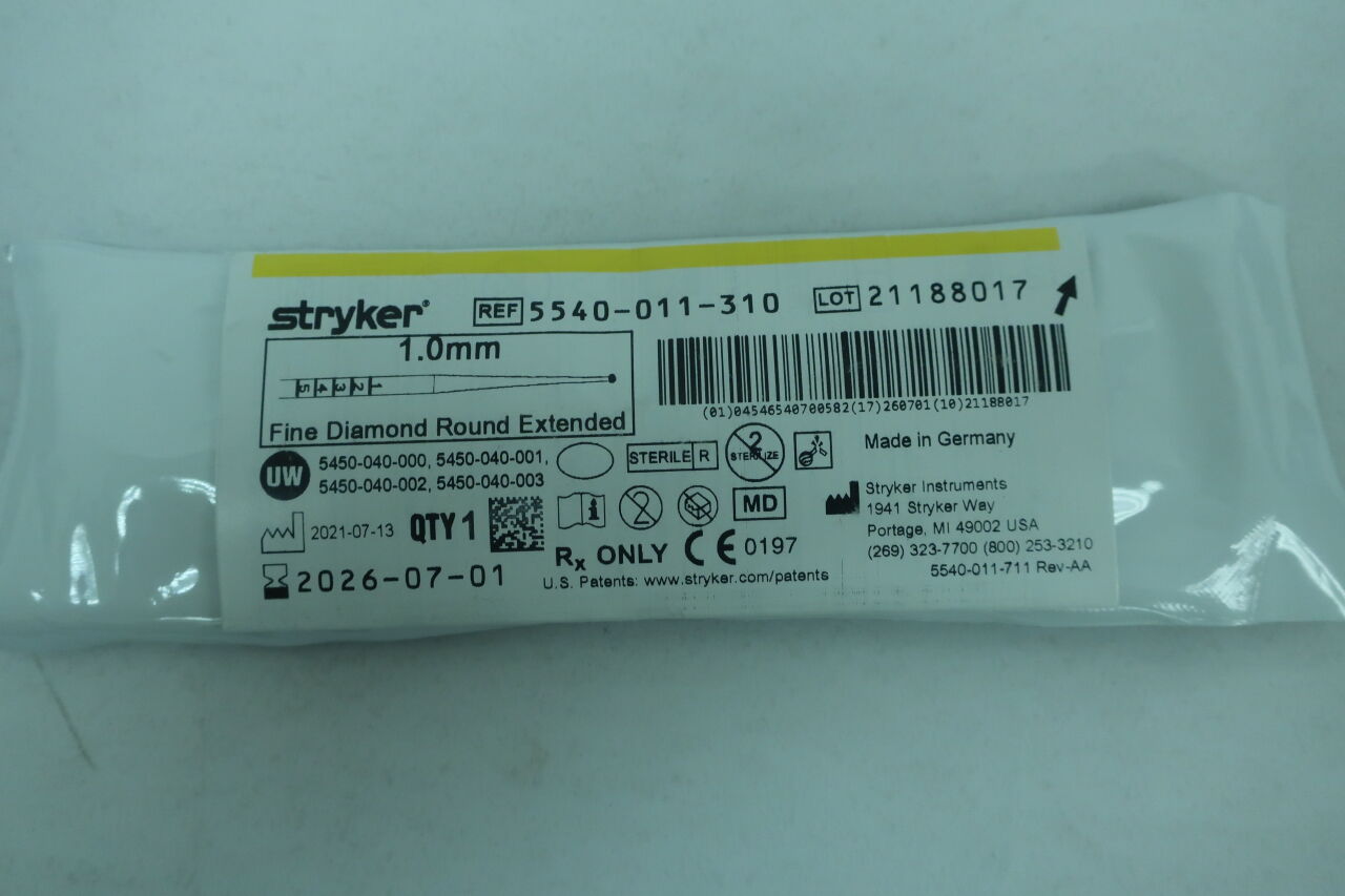 5540-011-310 - STRYKER - S2 Fine Diamond Round Bur, Extended 1.0mm, (EA) - ( Expiry Date: 2024-11-01 )