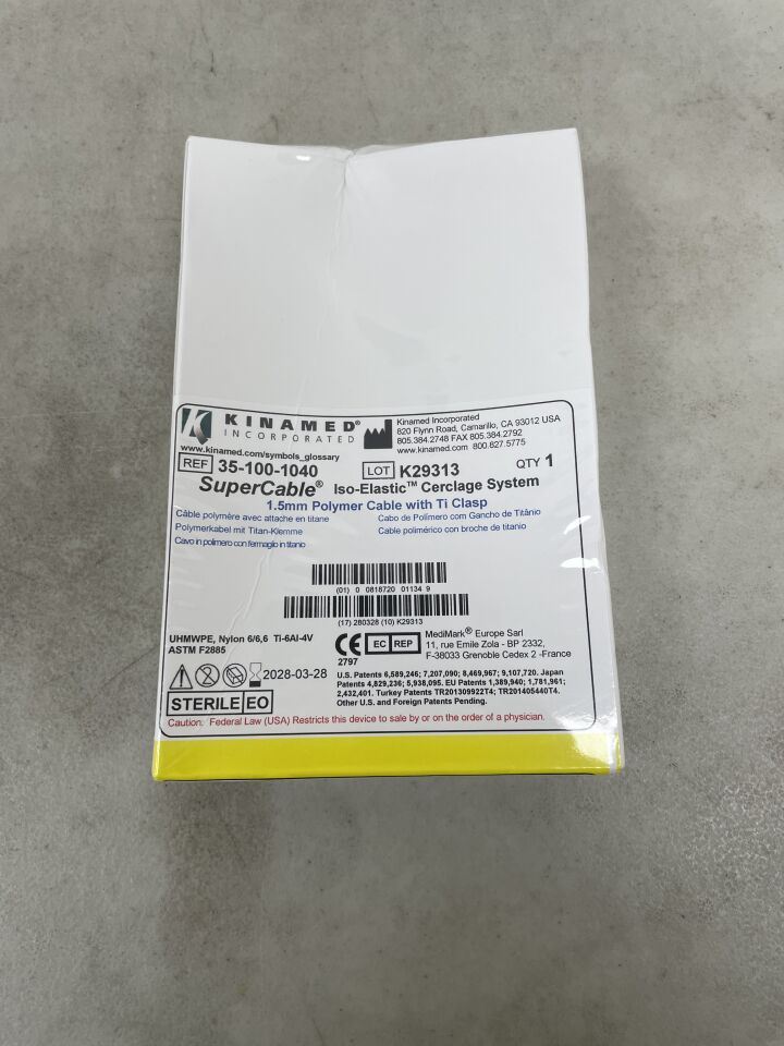 35-100-1040 - KINAMED - SuperCable Iso-Elastic Cerclage System, 1.5mm Polymer Cable w/Titanium Clasp, (BX/1) - ( Expiry Date: 2028-03-25 )
