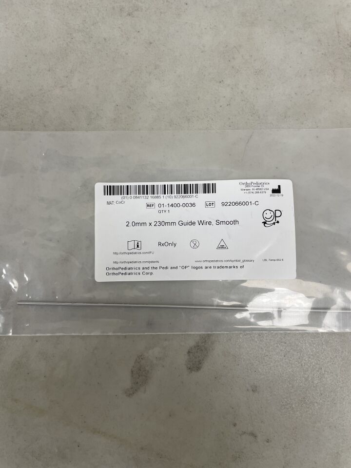 01-1400-0036 - ORTHO PEDIATRICS - 2.0mm x 230mm Guide Wire, Smooth Cobalt Chrome, (EA) - ( Expiry Date: 2099-12-31 )