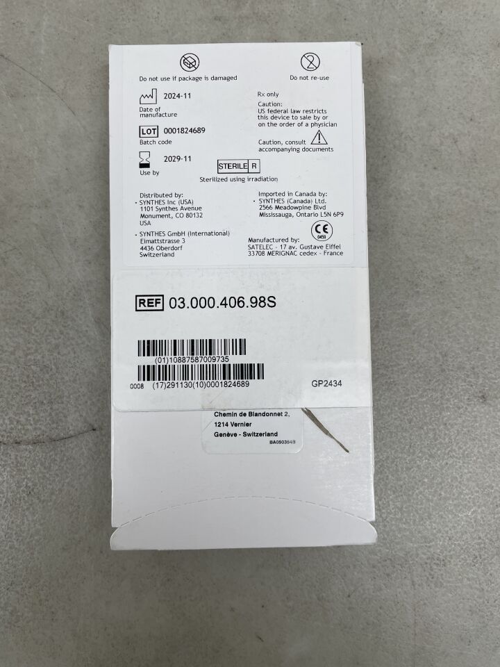 03.000.406.98S - SYNTHES - Scalpel Flat, 21.6 x 11.1 x 3 x 0.5mm, (EA) - ( Expiry Date: 2029-11-30 )