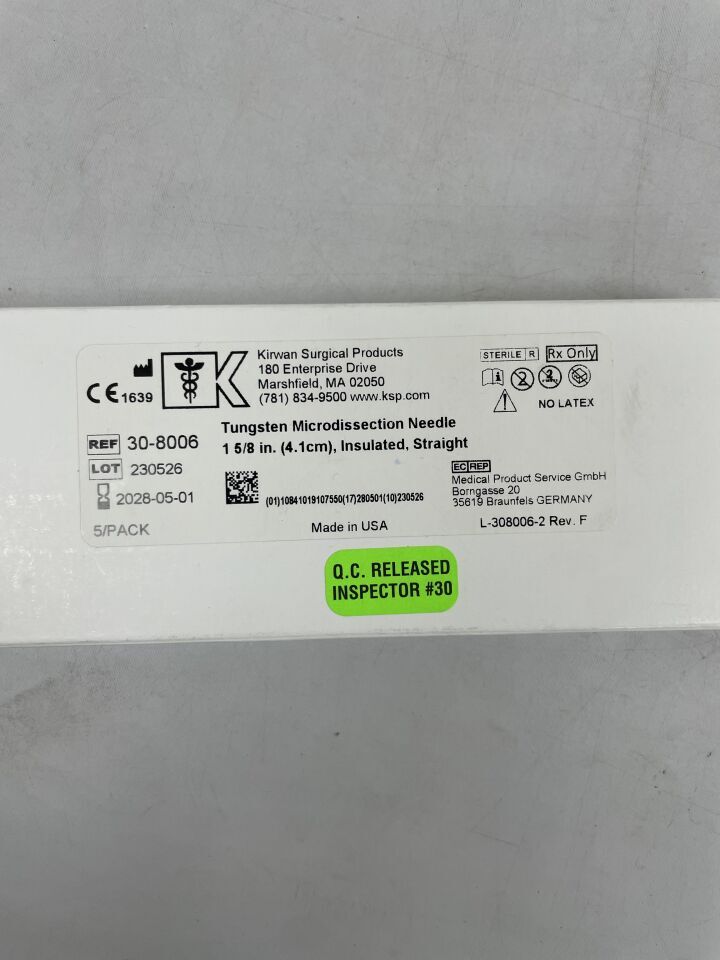 30-8006 - KIRWAN - Tungsten Microdissection Needle, 1 5/8" (4.1cm) Insulated, Straight, (5/BX) - ( Expiry Date: 2028-05-01 )