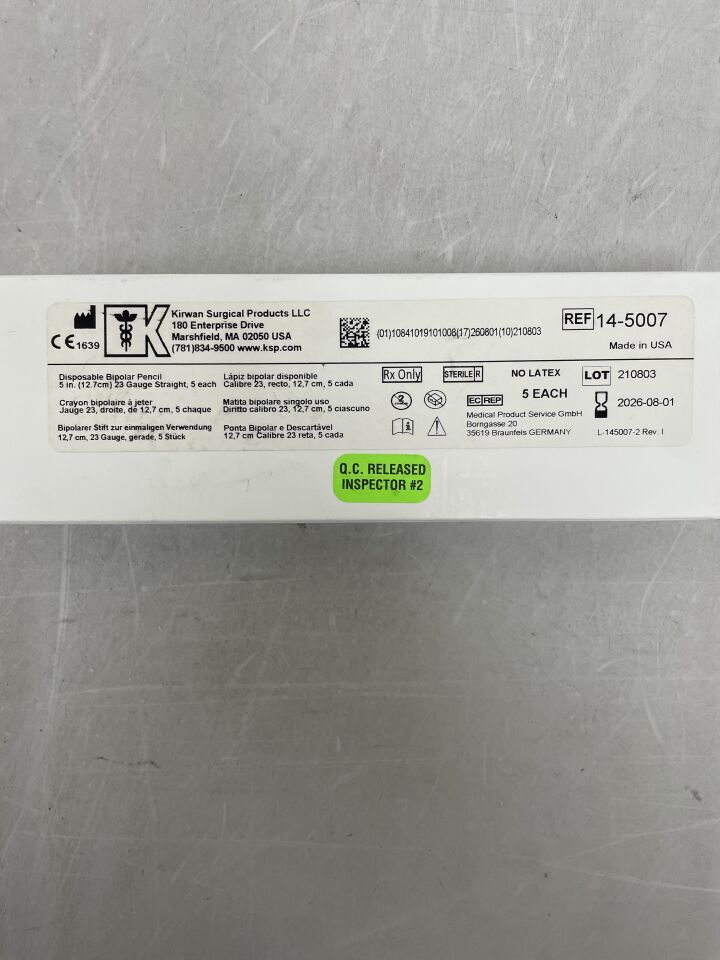 14-5007 - KIRWAN SURGICAL - 23 gauge bipolar pencil, straight, (BX/5) - ( Expiry Date: 2026-08-01 )