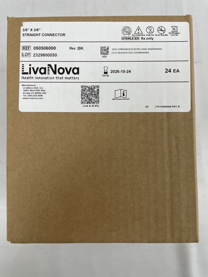 50506000 - LIVANOVA - Arteriovenous/external shunt connector. Straight, 3/8" x 3/8", (BX/24) - ( Expiry Date: 2026-10-24 )