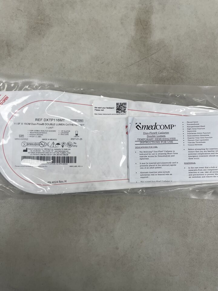 DXTP116MT - MEDCOMP - Duo-Flow ST Dialysis Catheter, Straight 11.5F x 15cm, Basic Set, (EA) - ( Expiry Date: 2027-01-25 )