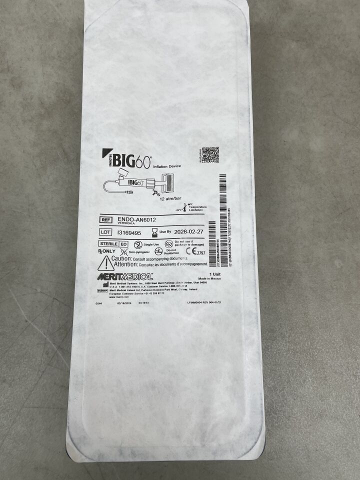 ENDO-AN6012 - MERIT MEDICAL - BIG 60 Inflation Device, Analog Gauge, Polycarbonate, 60ml, 12 ATM, (EA) - ( Expiry Date: 2028-02-27 )
