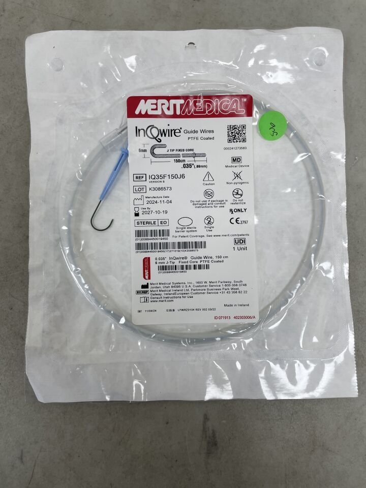 IQ35F150J6 - MERIT MEDICAL - InQwire Guide Wire 0.035" x 180cm, 6mm  J Tip, (EA) - ( Expiry Date: 2027-10-19 )
