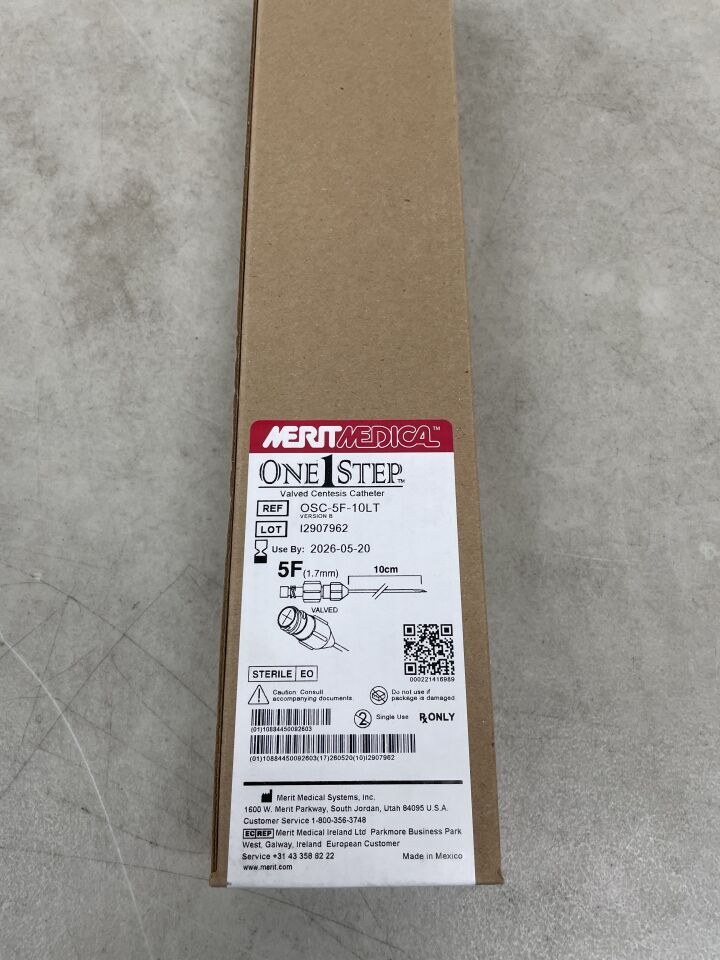 OSC-5F-10LT - MERIT MEDICAL - One1Step Valved Centesis Catheter, Straight, Fixed Luer, 5F x 10cm, (BX/5) - ( Expiry Date: 2026-05-20 )