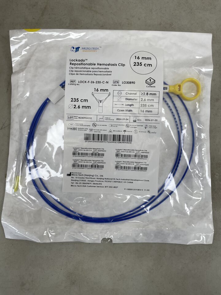 LOCK-F-26-235-C-N - MICROTECH - LOCKADO Sterile Repositionable Hemostasis Clip Device, UPN LO30891, Opening width 16mm, Working Length 235cm, Diameter 2.6mm, (EA) - ( Expiry Date: 2026-09-03 )