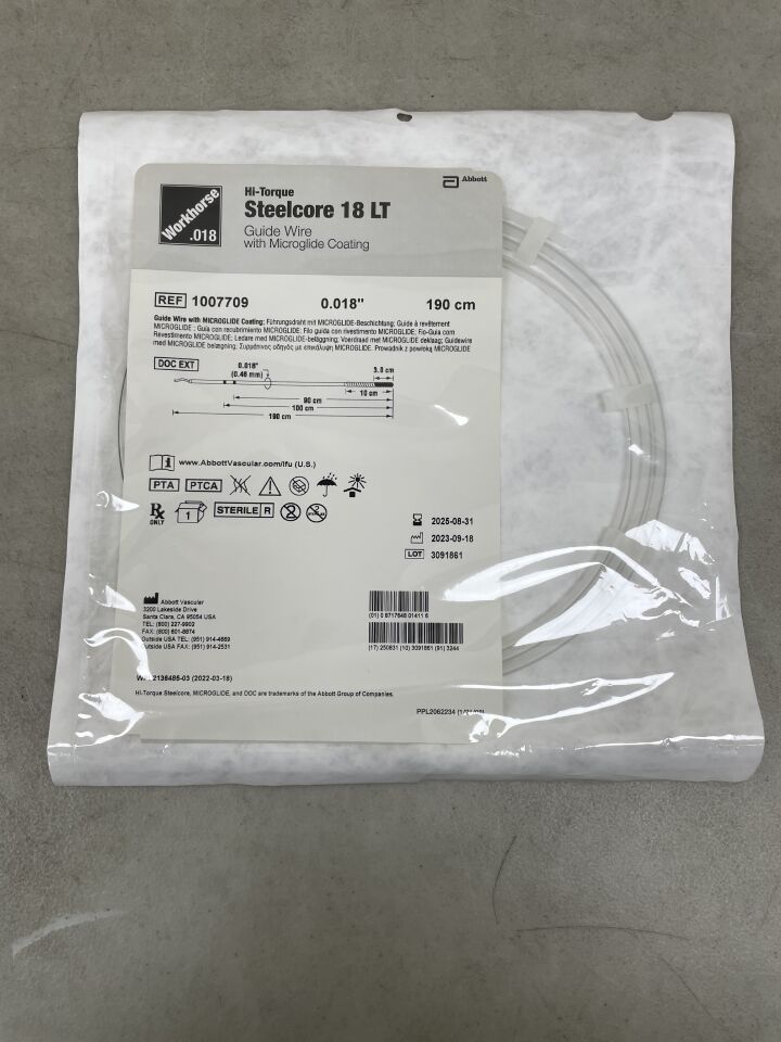 1007709 - ABBOTT - Hi-Torque Steelcore 18 LT Guide Wire - .018" x 190cm, (EA) - ( Expiry Date: 2025-08-31 )