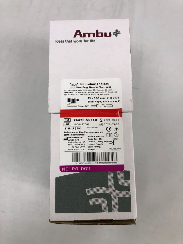 74475-55/10 - AMBU - Neuroline Inoject, Neurology Needle Electrodes, 3in X 24G, (BX/10) - ( Expiry Date: 2025-08-27 )
