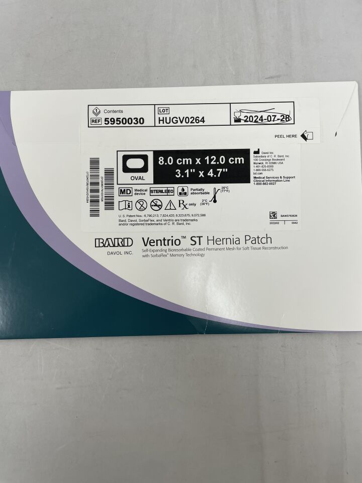 5950030 - BARD - Mesh Ventrio ST Hernia Patch, Small Oval 8cm x 12cm, (BX/1) - ( Expiry Date: 2020-09-28 )