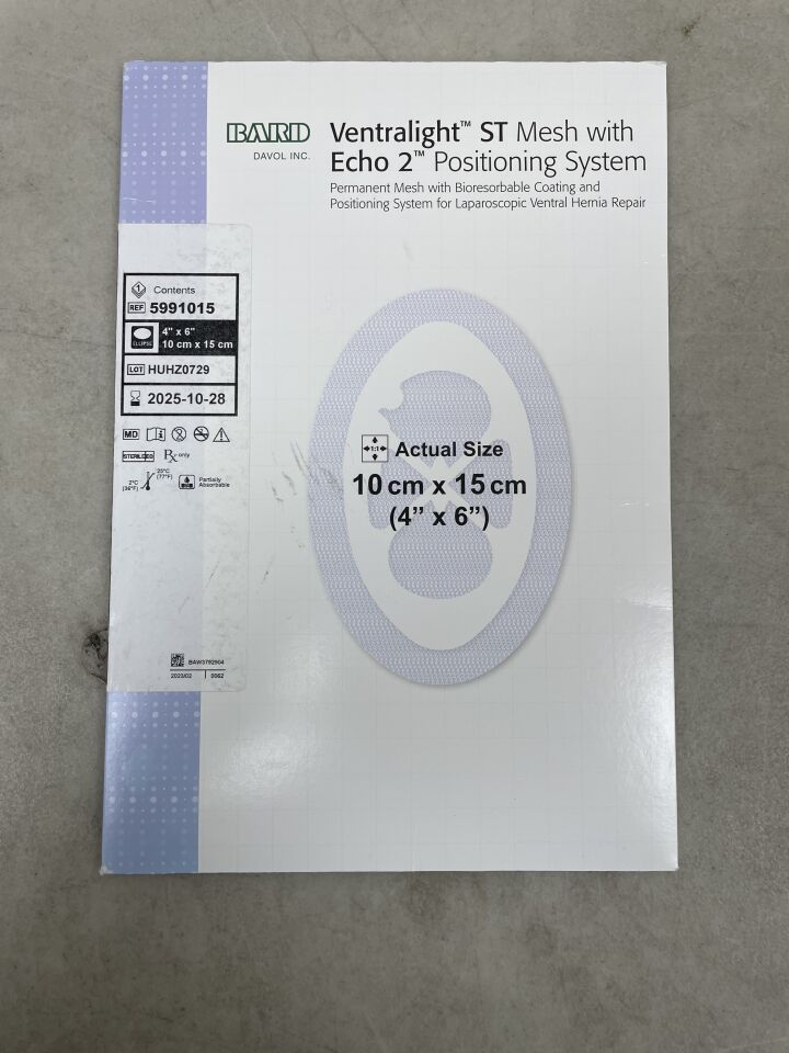 5991015 - BARD - ventralight st partially absorbable mesh with echo 2 positioning system, ellipse, 4 x 6 in., (BX/1) - ( Expiry Date: 2025-10-28 )