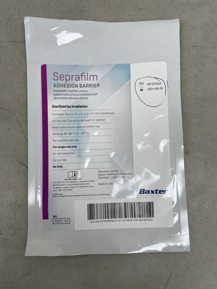 4301-02 - BAXTER - Genzyme Seprafilm Adhesion Barrier: 5" x 6", (EA) - ( Expiry Date: 2024-08-28 )