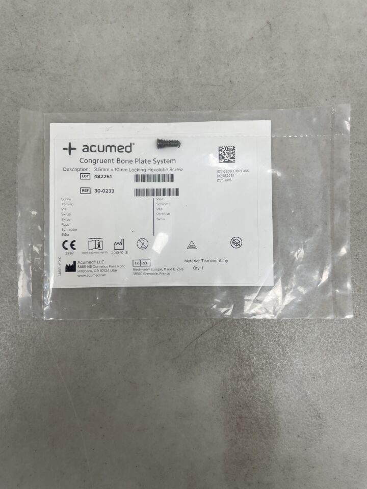 30-0233 - ACUMED - Locking Hexalobe Screw, 3.5 x 10mm, (EA) - ( Expiry Date: 2099-12-31 )