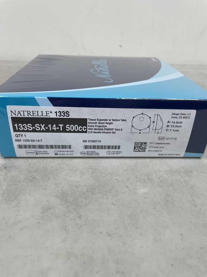 133S-SX-14-T - ALLERGAN - NATRELLE Tissue Expander with Suture Tabs, Smooth Short, Extra Projection with MAGNA-FINDER, 350cc, (BX/1) - ( Expiry Date: 2028-10-23 )