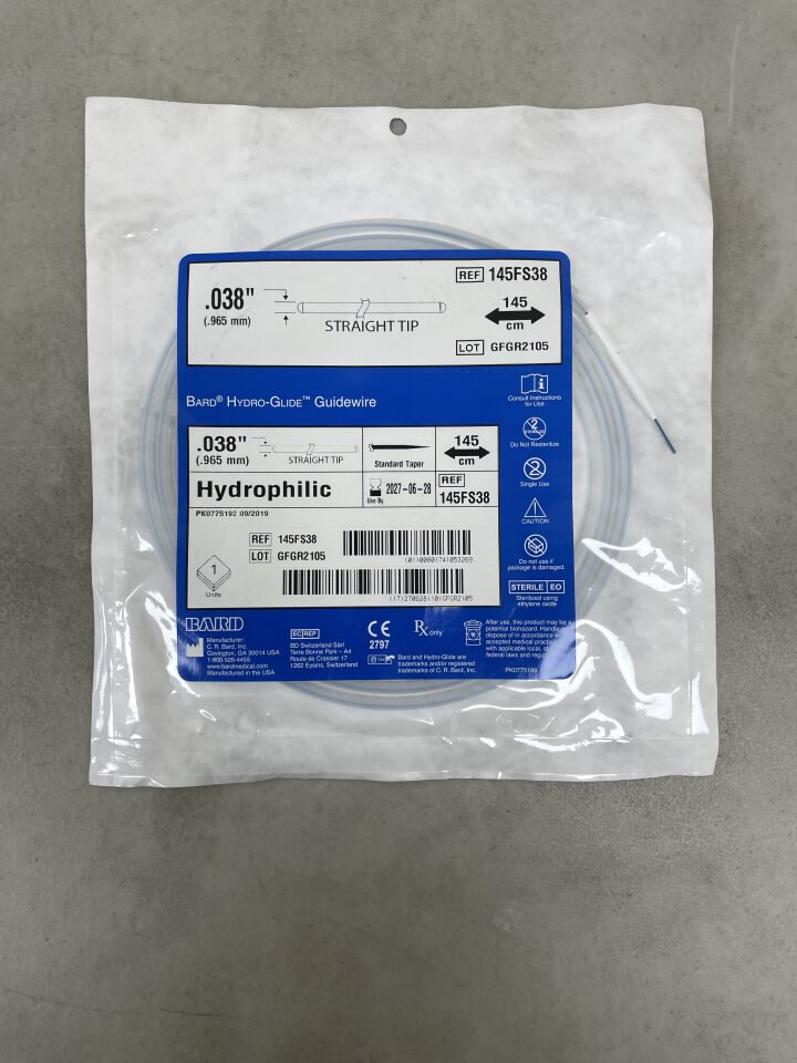 145FS38  -  BARD  -  HydroGlide Straight Flexible Tip Guidewire, 0.038 in. dia., Blue, 145cm Length , ( EA )  -  ( Expiry Date : 2027-06-28 )