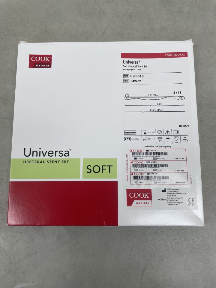 G49762 - COOK - Universa Soft Ureteral Stent Set with Hydrophilic Coating 5.0Fr/18cm, (BX/1) - ( Expiry Date: 2027-11-01 )