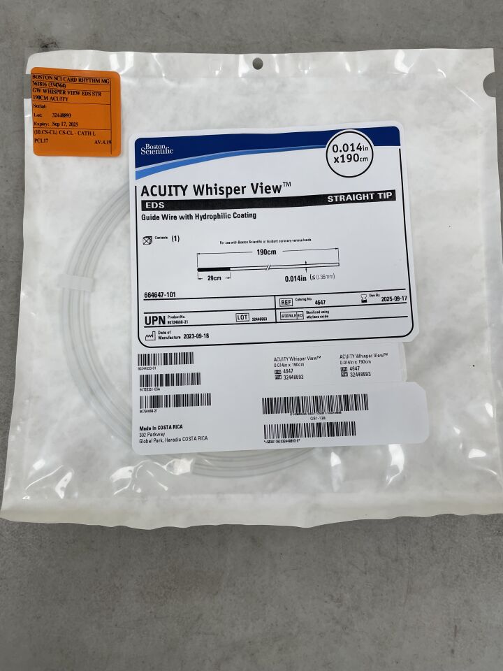 664647-101 - BOSTON SCIENTIFIC - ACUITY Whisper View Guidewire with Hydrophilic Coating - EDS, Straight Tip - .014, (EA) - ( Expiry Date: 2025-09-17 )