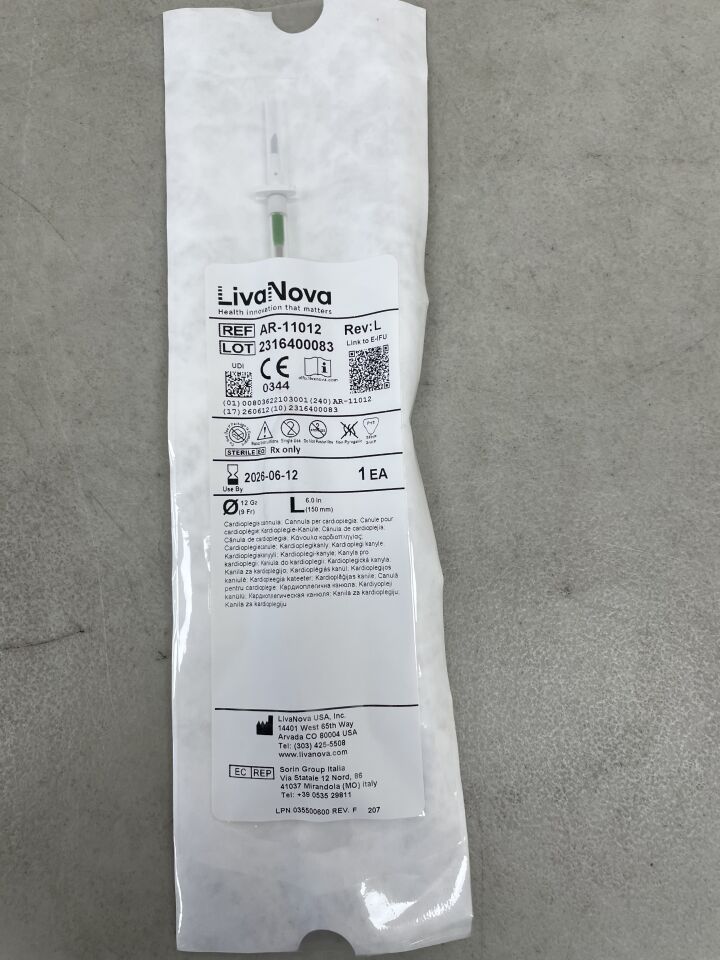 AR-11012 - LIVANOVA - Cardioplegia Cannulae, Antegrade Aortic Root, with and without Vent Line, 12 Ga, (EA) - ( Expiry Date: 2026-06-12 )