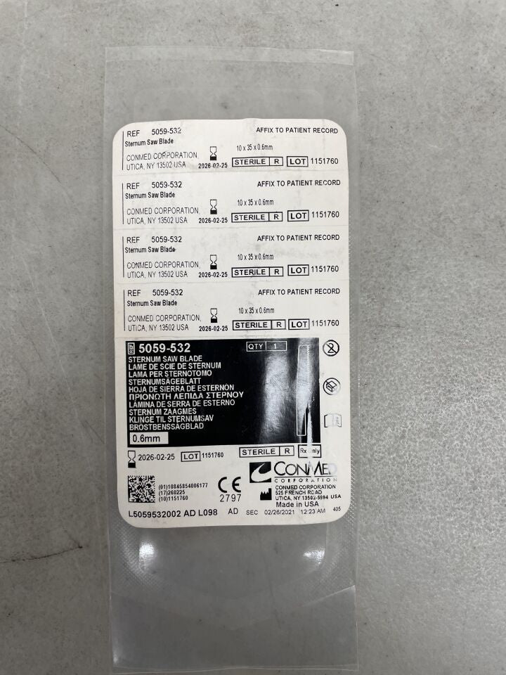 5059-532 - CONMED - Sternum Saw Sternotomy Blade, 35 L x 10 mm W, (EA) - ( Expiry Date: 2023-12-21 )