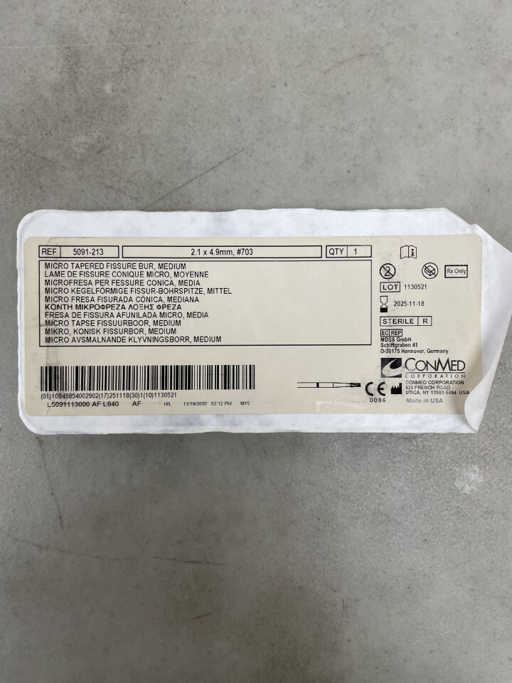 5091-213 - CONMED - Tapered Cross-cut Fissure Burr, Medium Grit, 2.1 dia. x 4.9 mm Head Length, (EA) - ( Expiry Date: 2025-11-18 )