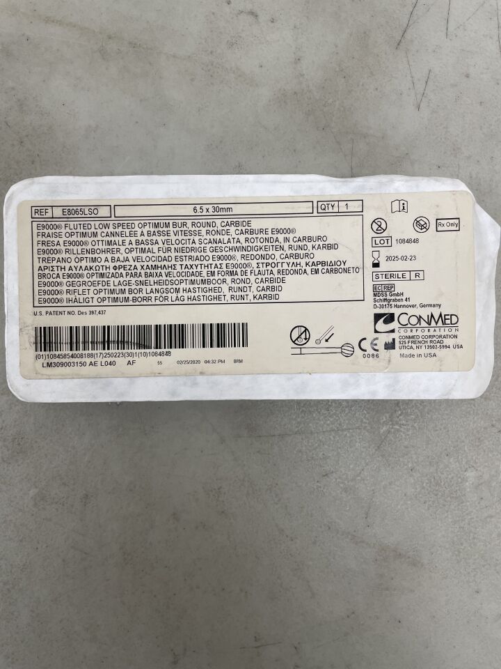 E8065LSO - CONMED - Low Speed Optimum Round Fluted E Burr, Medium, 6.5 dia. x 30 mm Length, (EA) - ( Expiry Date: 2025-02-23 )