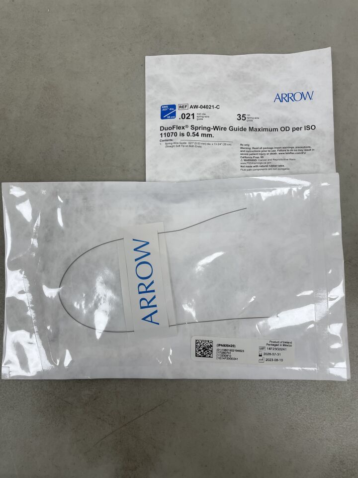 AW-04021-C - TELEFLEX - DuoFlex Spring Wire Guide 0.021" x 35cm, Straight Soft Tip on Both Ends, (EA) - ( Expiry Date: 2028-07-31 )