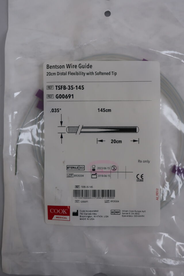 G00691 - COOK - Bentson Standard Wire Guide, 0.035 in. dia. x 145 cm Length, (EA) - ( Expiry Date: 2025-05-11 )