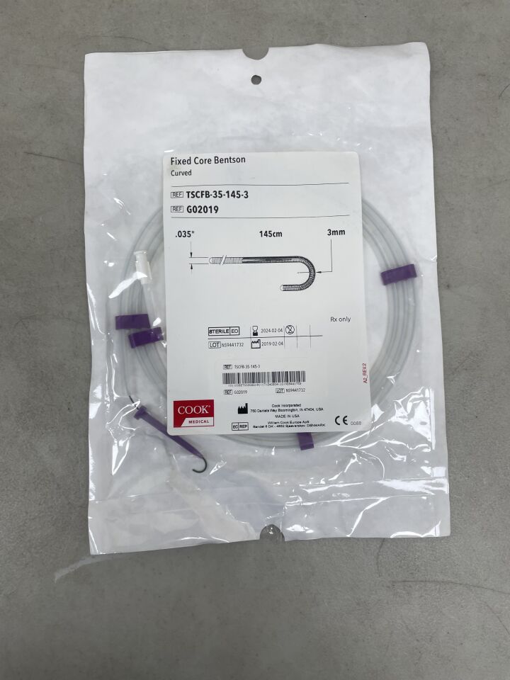 G02019 - COOK - Fixed-Core Bentson Wire Guide, Curved: 0.035" x 145cm, 3mm, (EA) - ( Expiry Date: 2024-02-04 )