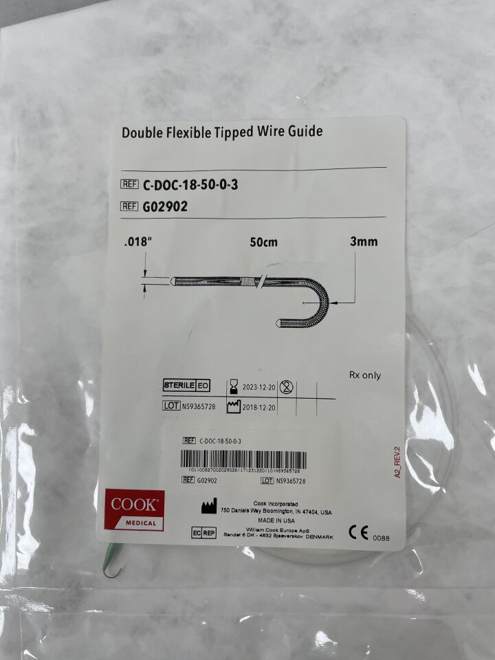 G02902 - COOK - Double Flexible Tipped Wire Guide 0.018" x 50cm, (EA) - ( Expiry Date: 2023-12-20 )