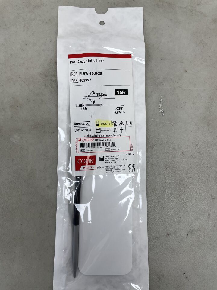 G02997 - COOK - Peel-Away Sheath Introducer 16F x 0.038", 15.5cm, (EA) - ( Expiry Date: 2025-06-13 )
