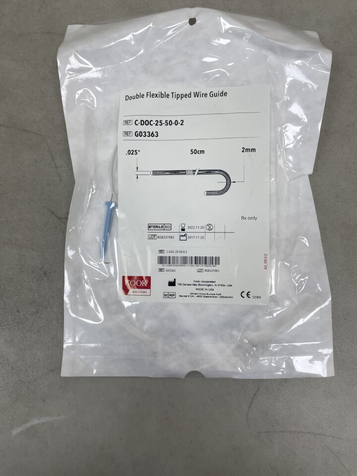 G03363 - COOK - Double Flexible Tipped Wire Guide- .025" x 50cm x 2mm, (EA) - ( Expiry Date: 2022-11-20 )