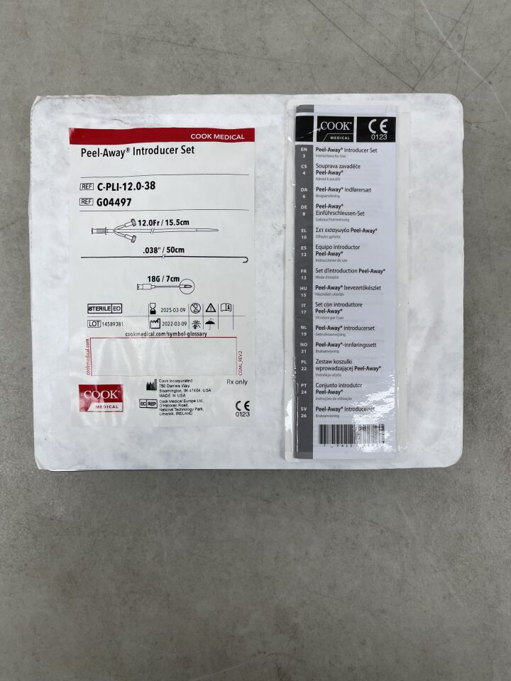 G04497 - COOK - Peel-Away Introducer Sheath Set, 12 Fr Size, 20 cm Length, (EA) - ( Expiry Date: 2025-03-09 )