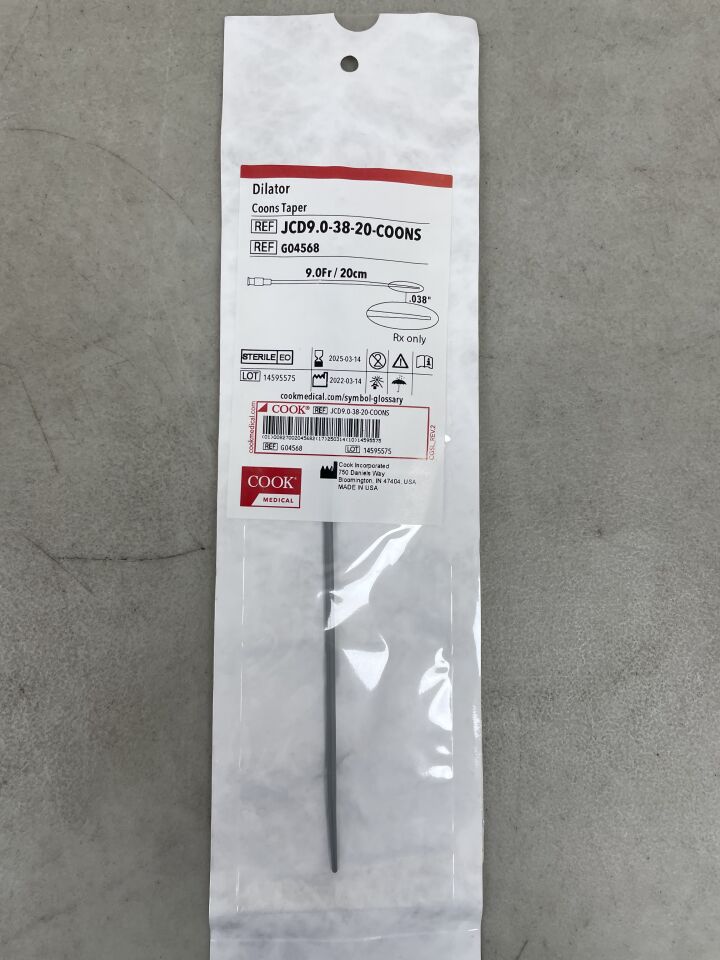 G04568 - COOK - Dilator - Coons Taper - 9Fr x 20cm x .038", (EA) - ( Expiry Date: 2025-03-14 )