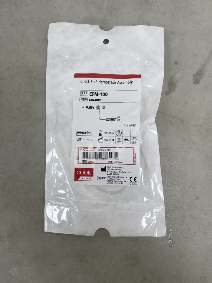 G06002 - COOK - Check-Flo Hemostasis Assembly - CFM-100 - 9Fr, (EA) - ( Expiry Date: 2025-08-04 )