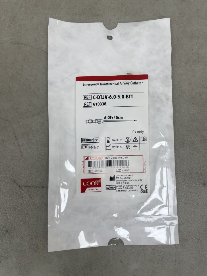 G10338 - COOK - Emergency Transtracheal Airway Catheter 6F x 5cm, (EA) - ( Expiry Date: 2022-01-14 )