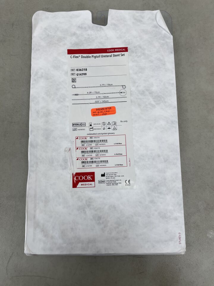G14799 - COOK - C-Flex Double Pigtail Ureteral Stent Set  - 3.7Fr x 18cm, (EA) - ( Expiry Date: 2025-05-05 )