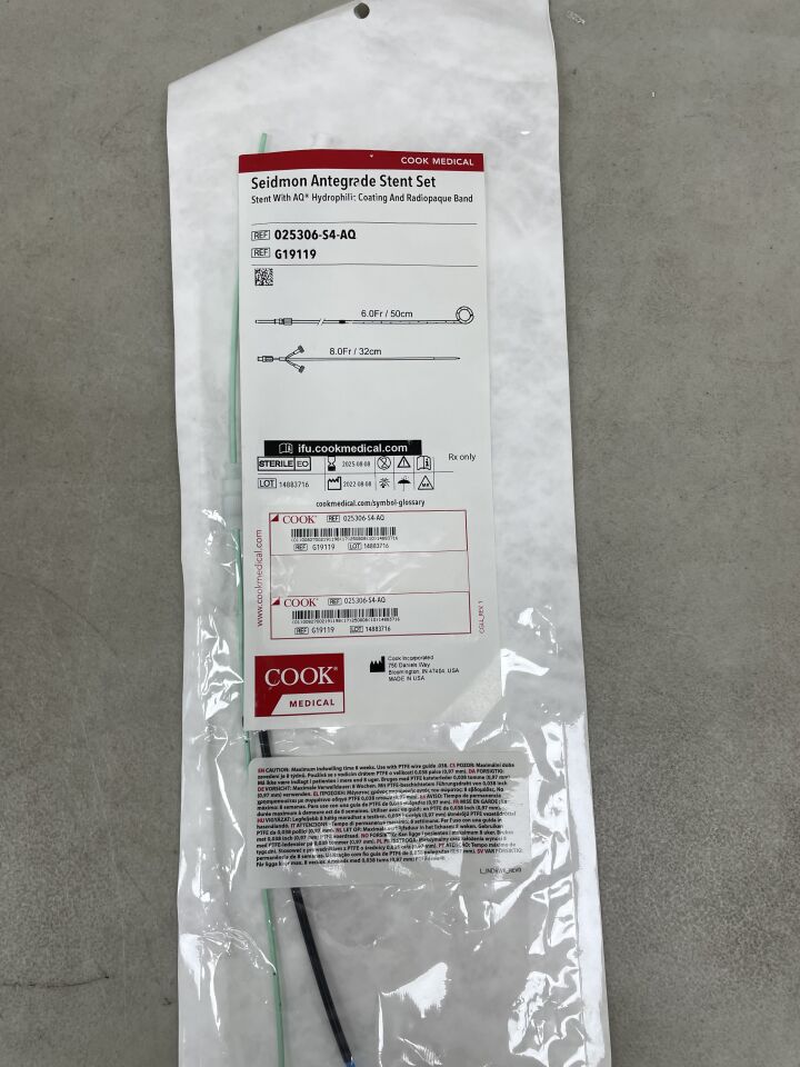 G19119 - COOK - Seidmon Antegrade Stent Set w/ AQ Hydrophilic Coating and Radiopaque Band, 6F x 50cm, (EA) - ( Expiry Date: 2025-08-08 )