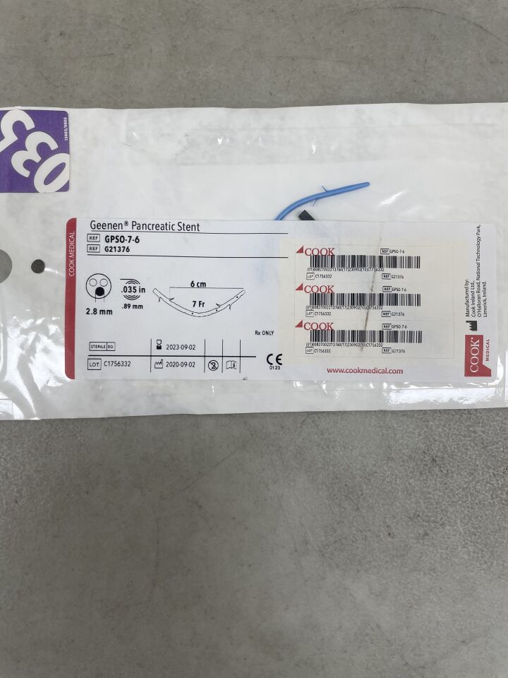 G21376 - COOK - Geenan Pancreatic Stent 2.8mm, 7Fr 6cm, (EA) - ( Expiry Date: 2023-09-02 )