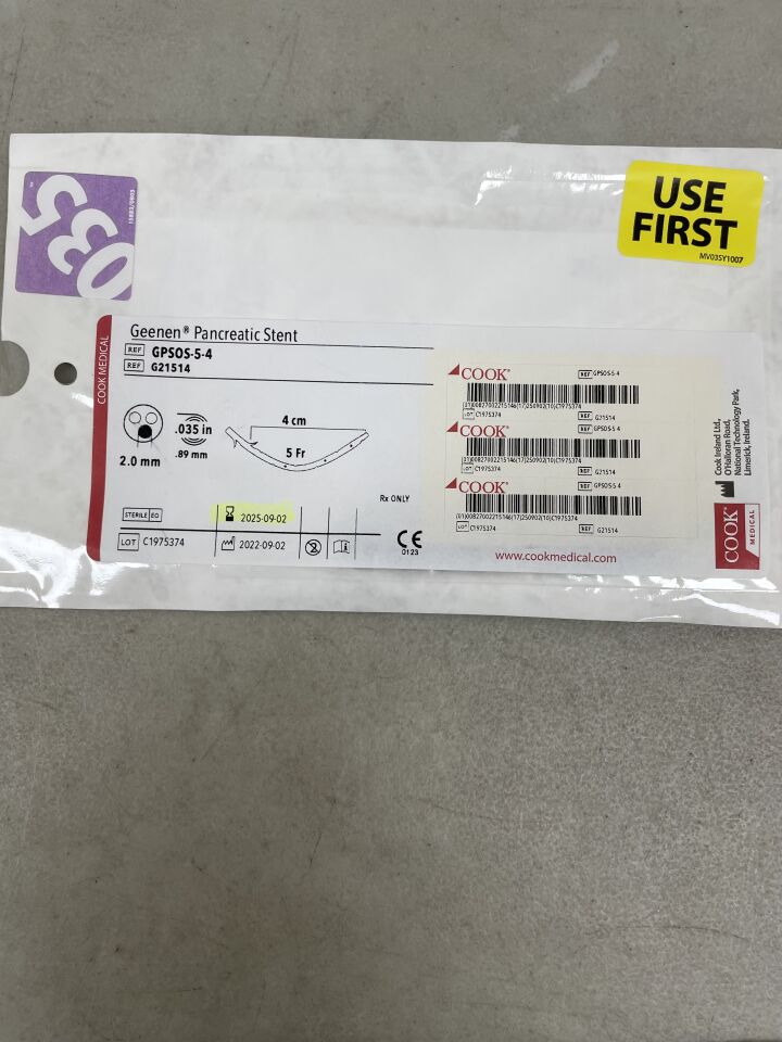 G21514 - COOK - Geenen Pancreatic Stent - 5Fr x 4cm, (EA) - ( Expiry Date: 2025-09-02 )
