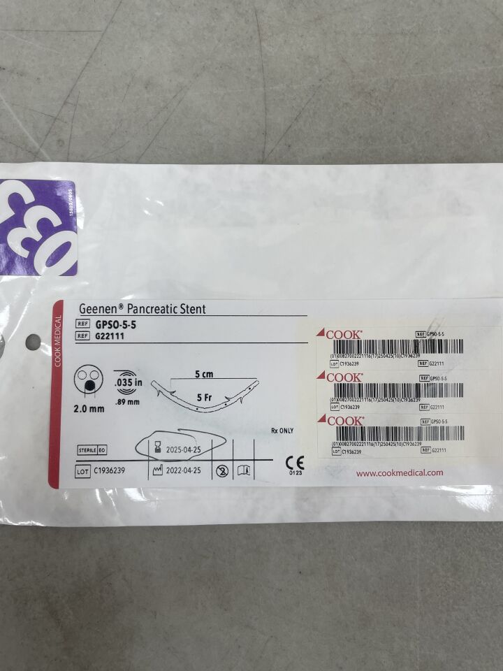 G22111 - COOK - Geenen Pancreatic Stent, 5 Fr Size, 5 cm Length, (EA) - ( Expiry Date: 2025-04-25 )
