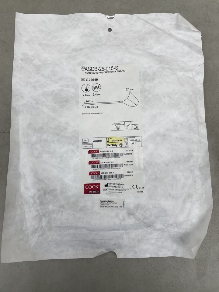 G22649 - COOK - AcuSnare Polypectomy Device, 25 mm Snare Size, (EA) - ( Expiry Date: 2025-04-14 )